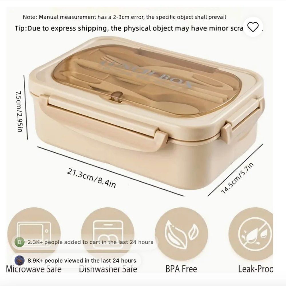 NEW Portion Control Leakproof Lunch Bento Box Microwave Safe Tableware PINK ONLY - Picture 9 of 15